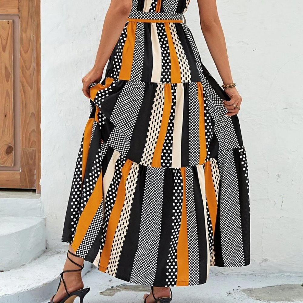 Boho Vacay Womens multicolor striped & Polka Dot Print maxi Dress - Picture 2 of 5